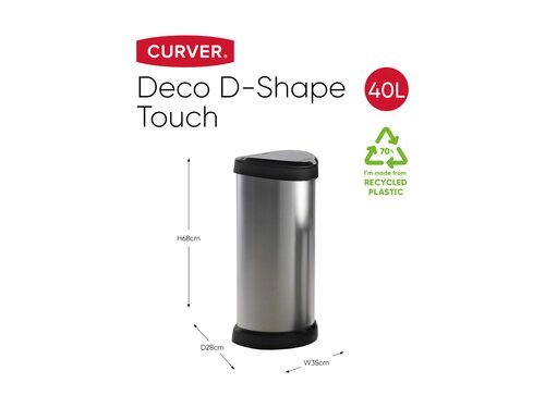 Curver DECOBIN Abfalleimer 40L mit Dr�cker silber metallic, Metalleffekt-Lackierung, One-Touch-�ffnung, Beutelhalterung, BTH 349 x 282 x 680 mm
