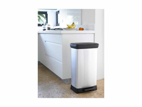 Curver DECOBIN Abfalleimer 50L mit Fu�pedal silber metallic, Metalleffekt-Lackierung, Stabiles Pedal, Anti-Geruchsdeckel�, BTH 390 x 290 x 720 mm