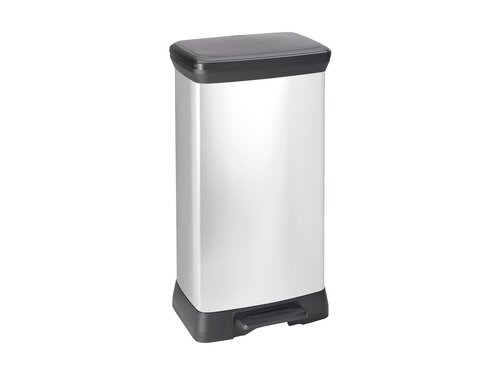 Curver DECOBIN Abfalleimer 50L mit Fu�pedal silber metallic, Metalleffekt-Lackierung, Stabiles Pedal, Anti-Geruchsdeckel�, BTH 390 x 290 x 720 mm