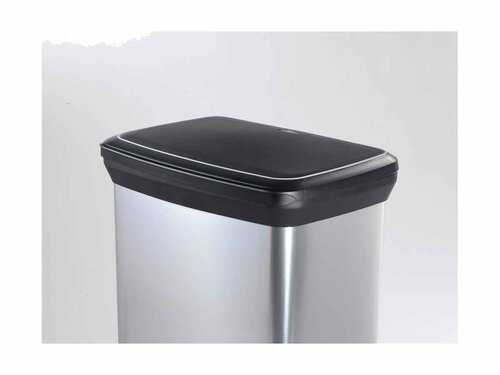 Curver DECOBIN Abfalleimer 50L mit Fu�pedal silber metallic, Metalleffekt-Lackierung, Stabiles Pedal, Anti-Geruchsdeckel�, BTH 390 x 290 x 720 mm