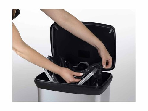 Curver DECOBIN Abfalleimer 50L mit Fu�pedal silber metallic, Metalleffekt-Lackierung, Stabiles Pedal, Anti-Geruchsdeckel�, BTH 390 x 290 x 720 mm