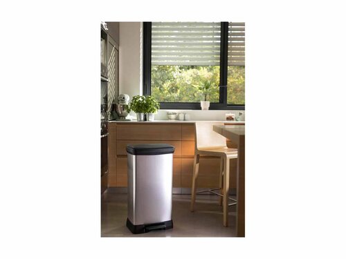 Curver DECOBIN Abfalleimer 50L mit Fu�pedal silber metallic, Metalleffekt-Lackierung, Stabiles Pedal, Anti-Geruchsdeckel�, BTH 390 x 290 x 720 mm