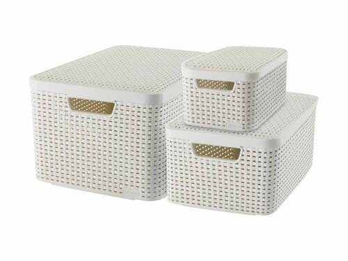 Curver 3-er Set STYLE Box L+M+S mit Deckel creme,...