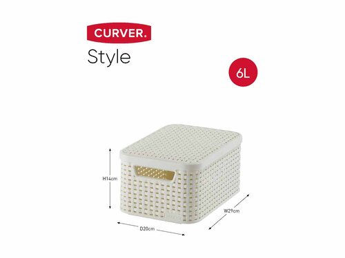 Curver 3-er Set STYLE Box L+M+S mit Deckel creme, Multifunktional, Geschlossene Rattanstruktur, Komfortable Griffe, BTH 445 x 330 x 248 mm