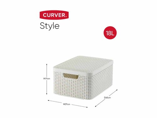 Curver 3-er Set STYLE Box L+M+S mit Deckel creme, Multifunktional, Geschlossene Rattanstruktur, Komfortable Griffe, BTH 445 x 330 x 248 mm