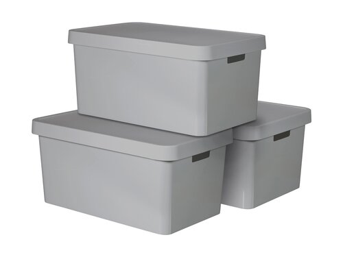 Curver 3-er Set INFINITY Box mit Deckel 45L hellgrau,...