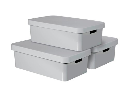 Curver 3-er Set INFINITY Box mit Deckel 30L hellgrau,...
