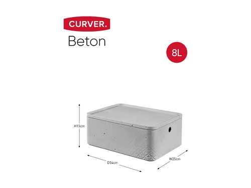 Curver 3-er Set BETON Box M mit Deckel hellgrau , modular, multifunktional , einzigartige Betonoptik und -haptik, BTH 337 x 130 x 245 mm