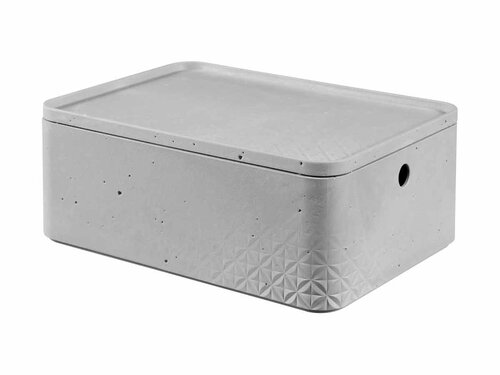 Curver 3-er Set BETON Box M mit Deckel hellgrau , modular, multifunktional , einzigartige Betonoptik und -haptik, BTH 337 x 130 x 245 mm