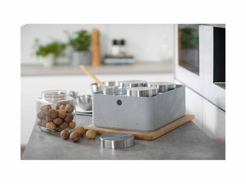 Curver 3-er Set BETON Box M mit Deckel hellgrau , modular, multifunktional , einzigartige Betonoptik und -haptik, BTH 337 x 130 x 245 mm