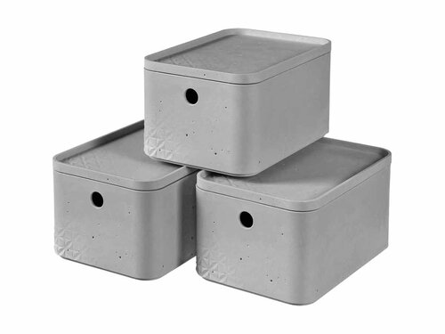 Curver 3-er Set BETON Box S mit Deckel hellgrau ,...