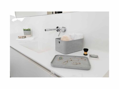 Curver 3-er Set BETON Box S mit Deckel hellgrau , modular, multifunktional , einzigartige Betonoptik und -haptik, BTH 245 x 130 x 169 mm