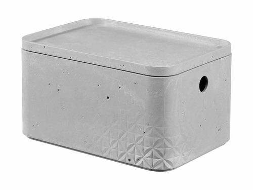 Curver 3-er Set BETON Box S mit Deckel hellgrau , modular, multifunktional , einzigartige Betonoptik und -haptik, BTH 245 x 130 x 169 mm
