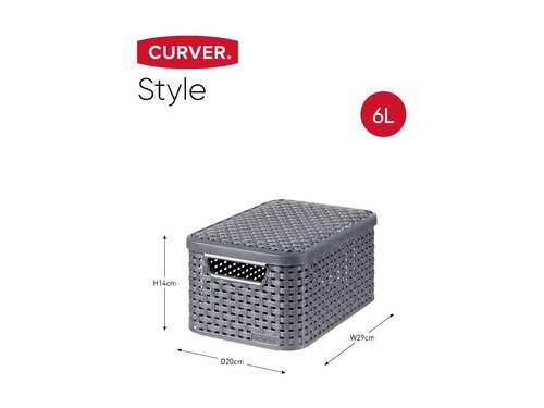 Curver 3-er Set STYLE Box S mit Deckel anthrazit, multifunktional, mit komfortablen Griffen, stapelbar, Rattan-Oberfl�che, BTH 291 x 198 x 142 mm