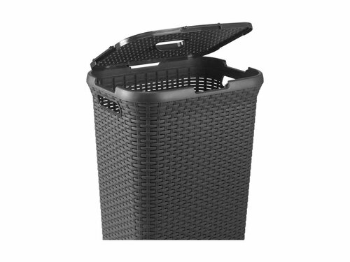 Curver STYLE W�schebox 60L + W�schekorb 45L, anthrazit, Griffe, Rattan-Oberfl�che, robust, BTH 592 x 380 x 615 mm
