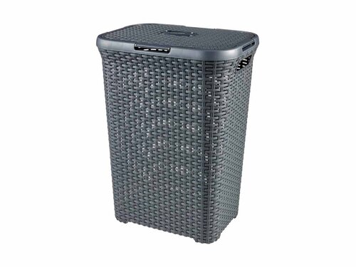 Curver STYLE W�schebox 60L + W�schekorb 45L, anthrazit, Griffe, Rattan-Oberfl�che, robust, BTH 592 x 380 x 615 mm