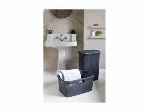 Curver STYLE W�schebox 60L + W�schekorb 45L, anthrazit, Griffe, Rattan-Oberfl�che, robust, BTH 592 x 380 x 615 mm