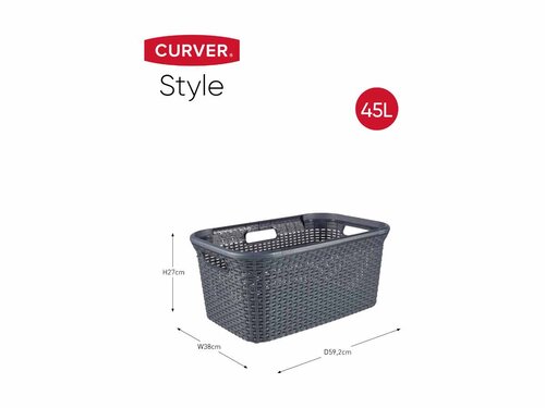 Curver STYLE W�schebox 60L + W�schekorb 45L, anthrazit, Griffe, Rattan-Oberfl�che, robust, BTH 592 x 380 x 615 mm
