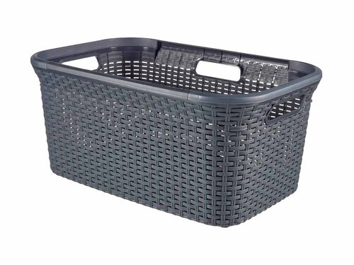 Curver STYLE W�schebox 60L + W�schekorb 45L, anthrazit, Griffe, Rattan-Oberfl�che, robust, BTH 592 x 380 x 615 mm