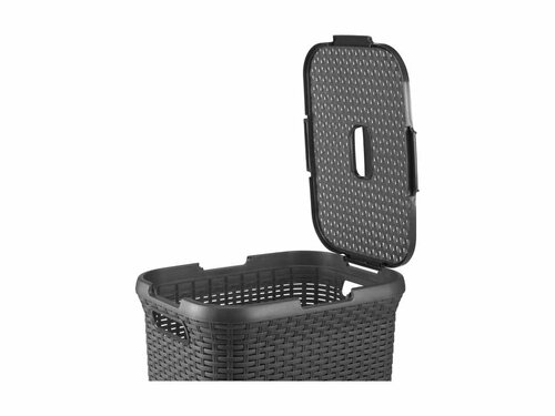 Curver STYLE W�schebox 60L + W�schekorb 45L, anthrazit, Griffe, Rattan-Oberfl�che, robust, BTH 592 x 380 x 615 mm