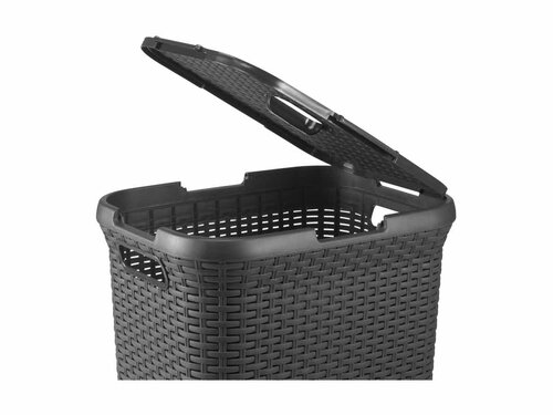 Curver STYLE W�schebox 60L + W�schekorb 45L, anthrazit, Griffe, Rattan-Oberfl�che, robust, BTH 592 x 380 x 615 mm