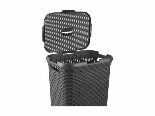 Curver STYLE W�schebox 60L + W�schekorb 45L, anthrazit, Griffe, Rattan-Oberfl�che, robust, BTH 592 x 380 x 615 mm