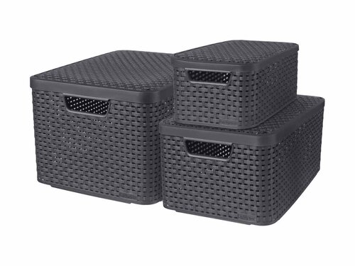 Curver STYLE Box 3er-Set S/M/L mit Deckel, anthrazit,...