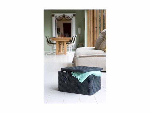 Curver STYLE Box 3er-Set S/M/L mit Deckel, anthrazit, multifunktional, mit komfortablen Griffen, stapelbar, Rattan-Oberfl�che, BTH 445 x 330 x 248 mm