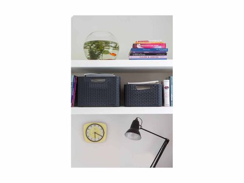 Curver STYLE Box 3er-Set S/M/L mit Deckel, anthrazit, multifunktional, mit komfortablen Griffen, stapelbar, Rattan-Oberfl�che, BTH 445 x 330 x 248 mm