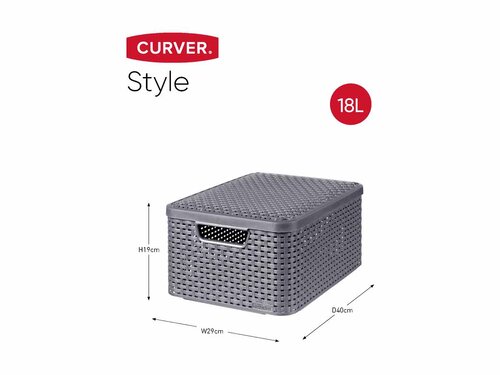 Curver STYLE Box 3er-Set S/M/L mit Deckel, anthrazit, multifunktional, mit komfortablen Griffen, stapelbar, Rattan-Oberfl�che, BTH 445 x 330 x 248 mm