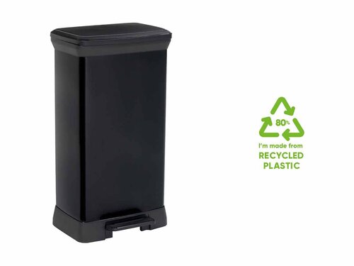 Curver DECO bin METALLICS 50L mit Pedal, rechteckig, schwarz / schwarz metallic, Rostfrei, BTH 290 x 390 x 730 mm