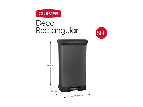 Curver DECO bin METALLICS 50L mit Pedal, rechteckig, schwarz / schwarz metallic, Rostfrei, BTH 290 x 390 x 730 mm