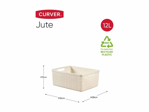 Curver JUTE RECYCLING Aufbewahrungsbox M 12L, 3er-Set, off white, mit Tragegriff, BTH 280 x 360 x 150 mm