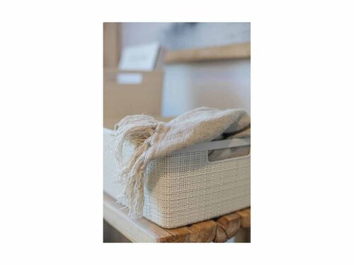 Curver JUTE RECYCLING Aufbewahrungsbox M 12L, 3er-Set, off white, mit Tragegriff, BTH 280 x 360 x 150 mm