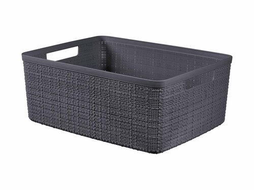 Curver JUTE RECYCLING Aufbewahrungsbox M 12L, 3er-Set, deep shadow, mit Tragegriff, BTH 280 x 360 x 150 mm