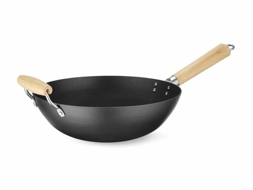 Hendi Wok mit Holzgriff, Karbonstahl, � 324 mm, H�he 160 mm