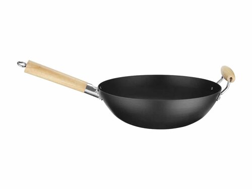 Hendi Wok mit Holzgriff, Karbonstahl, � 324 mm, H�he 160 mm