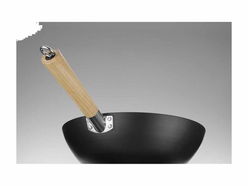 Hendi Wok mit Holzgriff, Karbonstahl, � 324 mm, H�he 160 mm