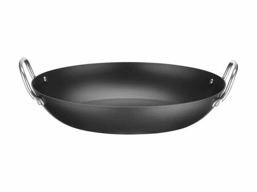 Hendi Servierpfanne, Karbonstahl, ergonomische Edelstahlgriffe, � 280 mm, BTH 280 x 243 x 78 mm
