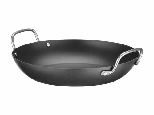Hendi Servierpfanne, Karbonstahl, ergonomische Edelstahlgriffe, � 280 mm, BTH 280 x 243 x 78 mm