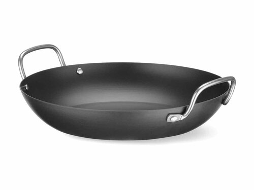 Hendi Servierpfanne, Karbonstahl, ergonomische Edelstahlgriffe, � 297 mm, BTH 297 x 264 x 78 mm