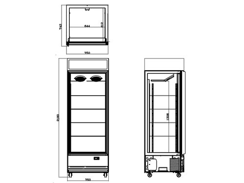 vaiotec TOPLINE 600 Getr�nkek�hlschrank, Schwarz, Fl�gelt�r, 570 Liter, Umluftk�hlung, Leuchtaufsatz, BTH 750 x 760 x 2200 mm