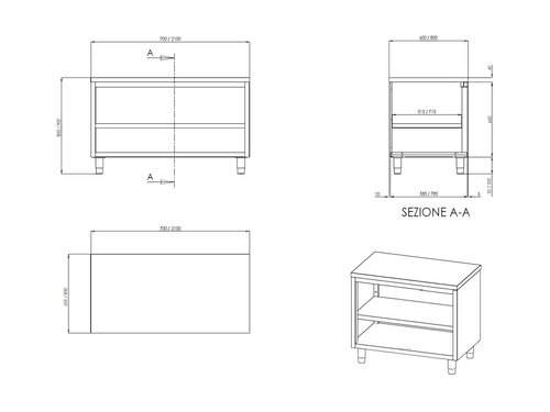 vaiotec TOPLINE 700 Arbeitsschrank, offen, mit Zwischenboden, BTH 1200 x 700 x 850 mm